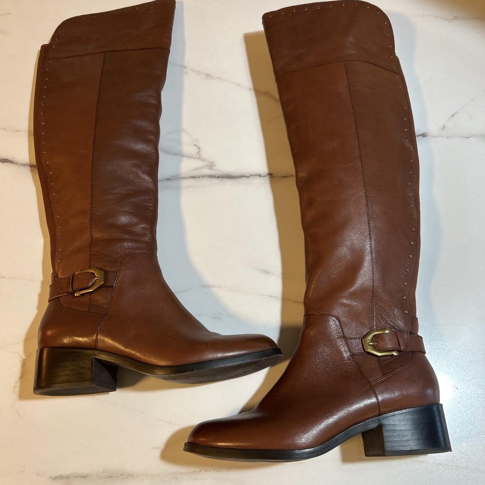 Women's Gibson & Latimer Tall Over Knee Riding‎ Boots 9.5 Brown Leather Studded